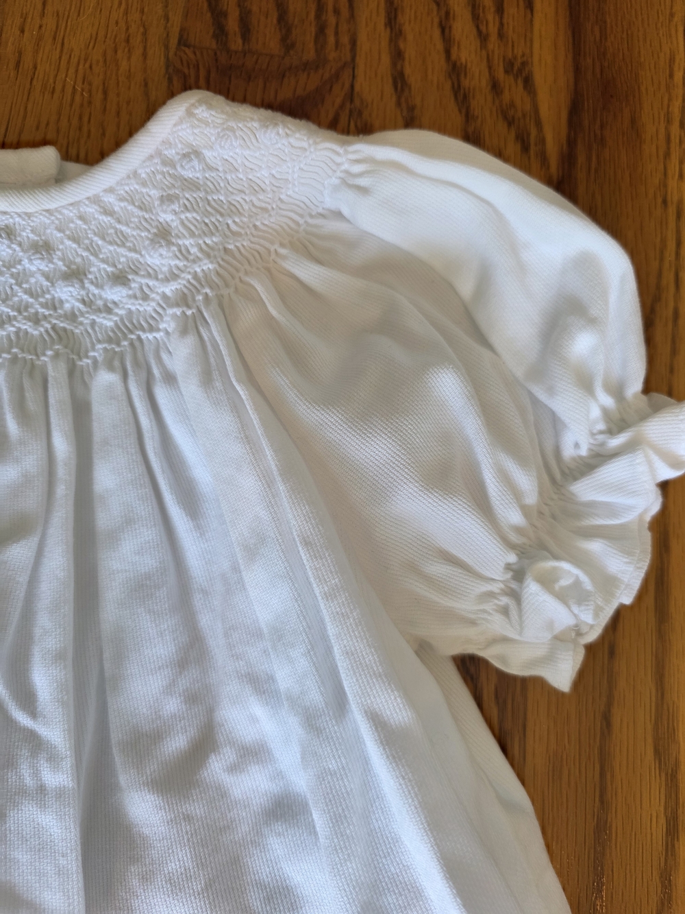White Smocked Baby Dress with Bloomers - Picture 6 of 10